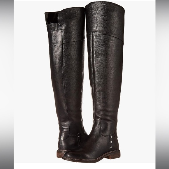 Franco Sarto Shoes - FRANCO SARTO Black Over The Knee Cushioned Studded Haleen Zip-Up Leather